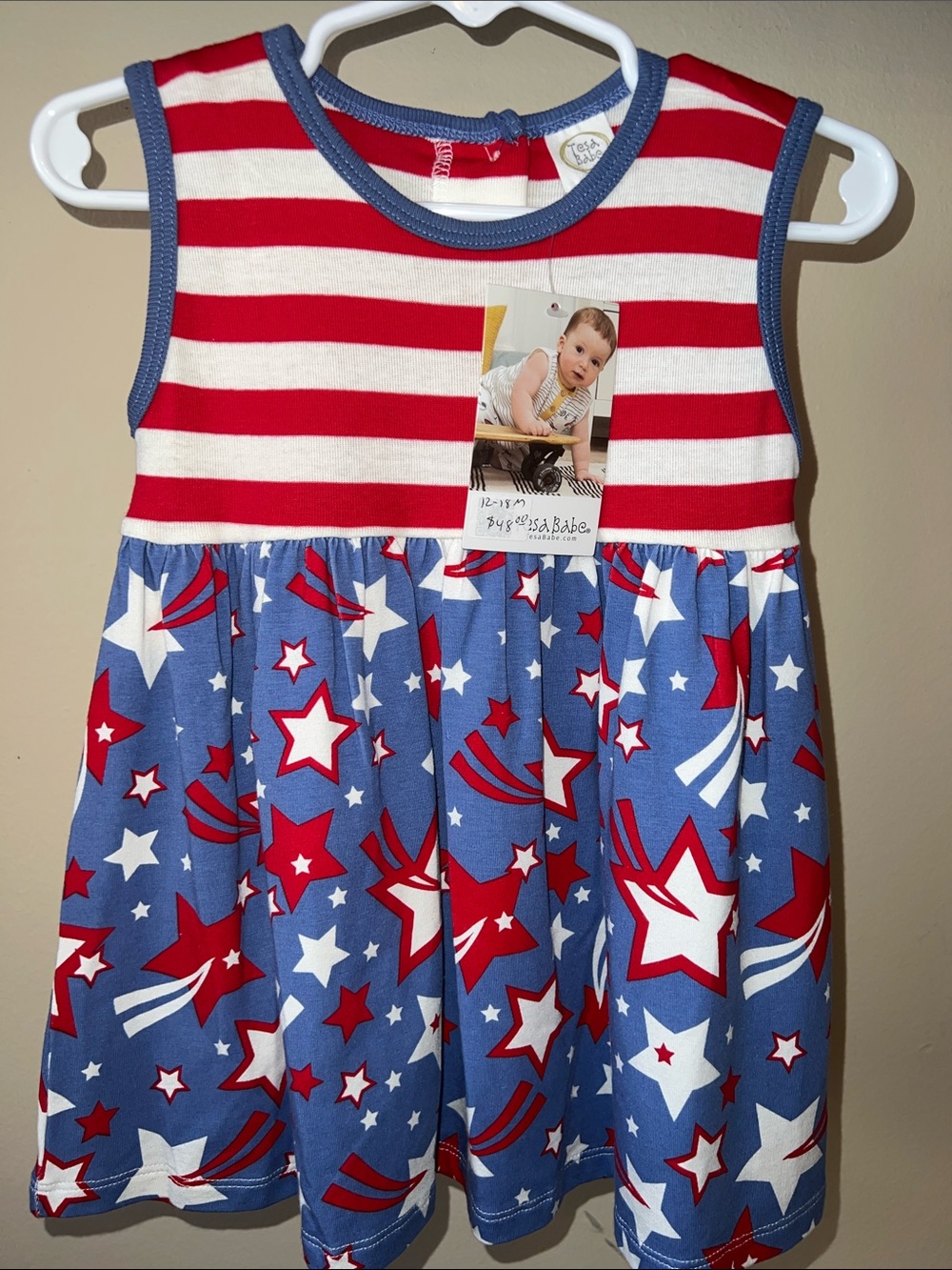 Tesa Babe Red White & Blue Star Stripe Toddler Dress NWT